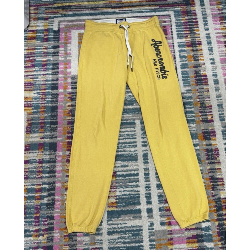 Vintage Abercrombie and Fitch Yellow Women's Sweatpants Sz Small STAINS READ